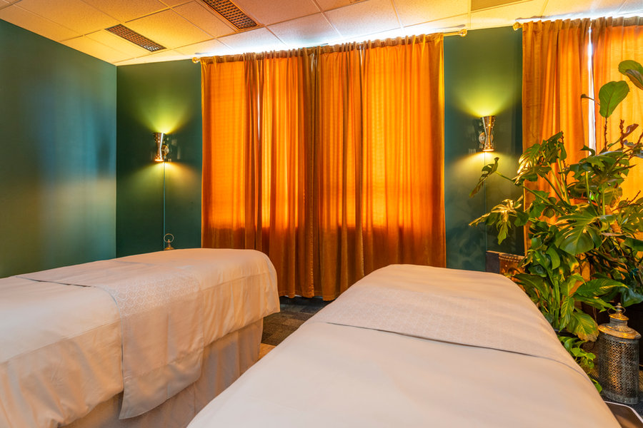 The treatment room at Arash Massage, prepared for a session